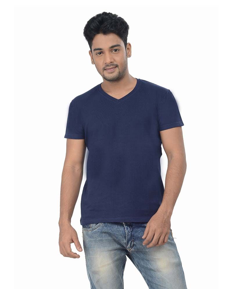 TeesTadka Blue Cotton V-Neck Half Sleeve Basics T-Shirt - Buy TeesTadka ...