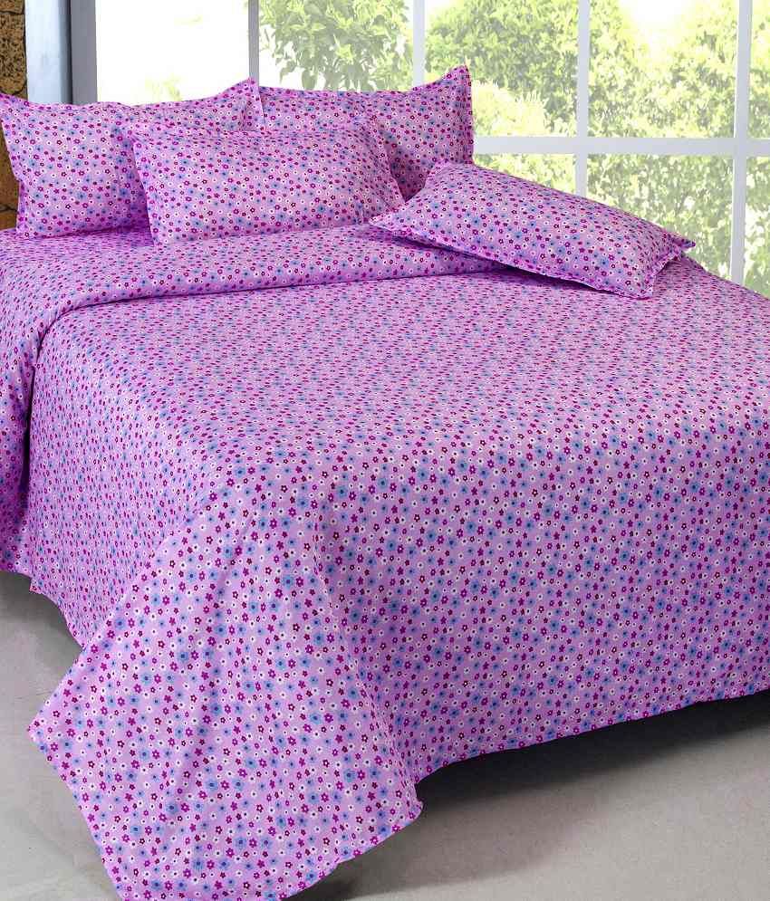 Vertex Purple Floral Polyester (Buy 1 Get 1 Free) Bed Sheets with 4
