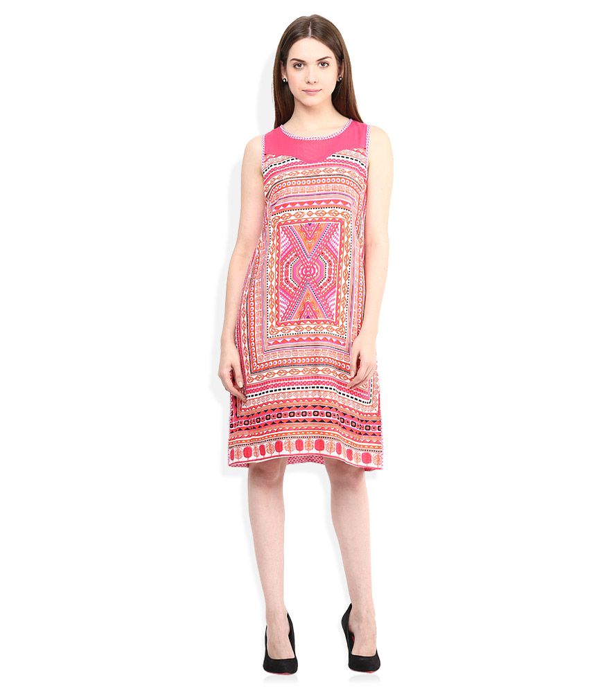 Global Desi Pink Round Neck Dresses - Buy Global Desi Pink Round Neck ...