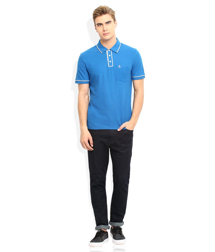 Original Penguin Blue Solid Polo T Shirt - Buy Original Penguin Blue ...