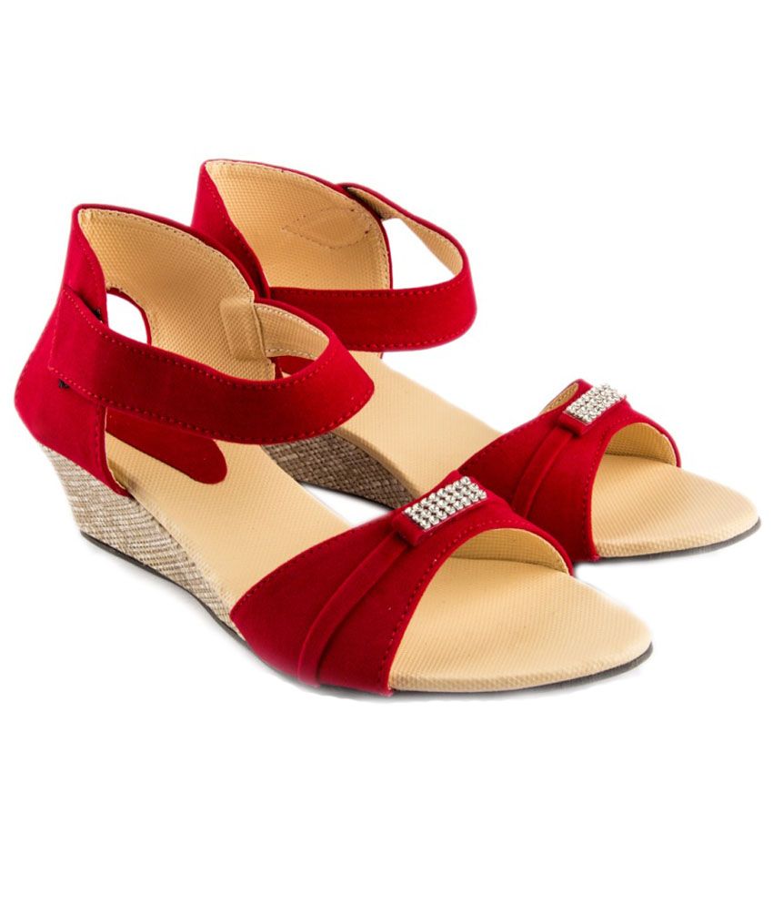 ladies red heeled sandals