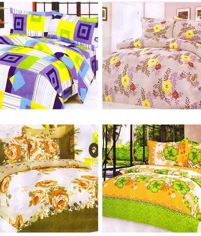 Christy's Collection Multicolor Floral Poly Cotton 4 Bed Sheets With 8