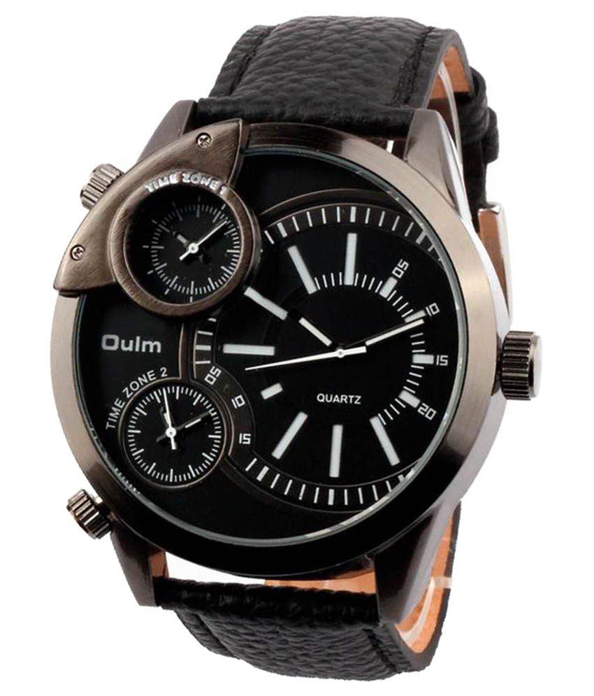 Oulm Black Leather Wrist Watch - Buy Oulm Black Leather Wrist Watch ...