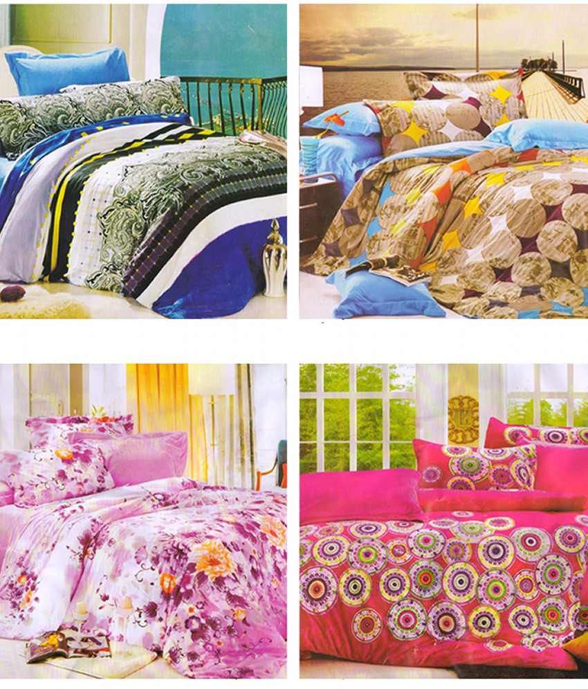 Christy's Collection Multicolor Floral Poly Cotton 4 Bed Sheets With 8