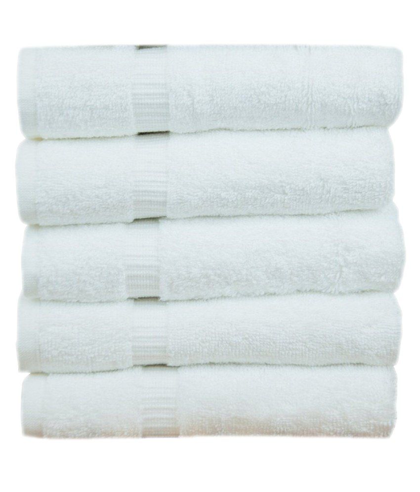     			R B Set of 5 Cotton Bath Towel White (54x27 inch)
