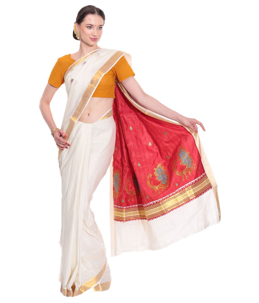 Álbumes 98+ Imagen kerala cotton saree with red blouse Cena hermosa