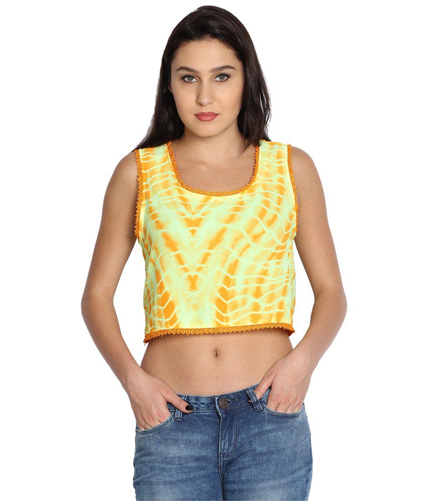     			Folklore Yellow Flared Crop Top for Women