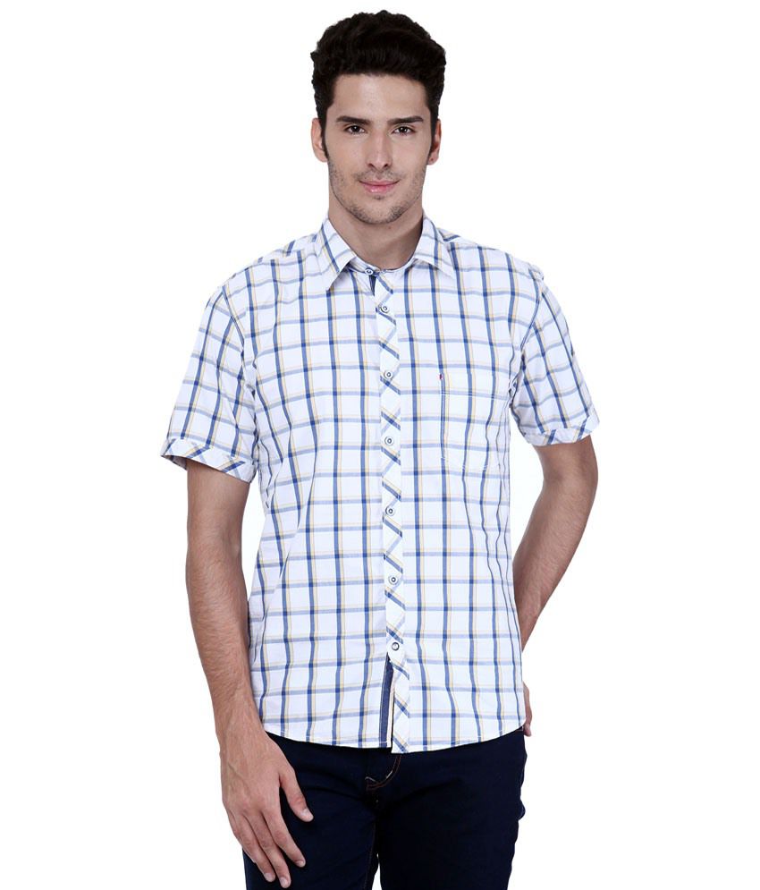 Grasim Blue & White Checkered Half Sleeve Casual Shirt for Men - Buy ...