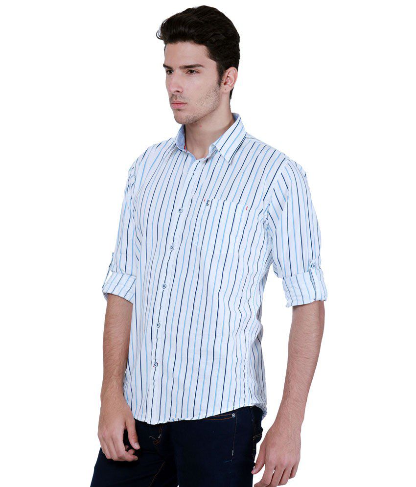 Grasim White & Blue Striped Full Sleeve Casual Shirt for Men - Buy ...