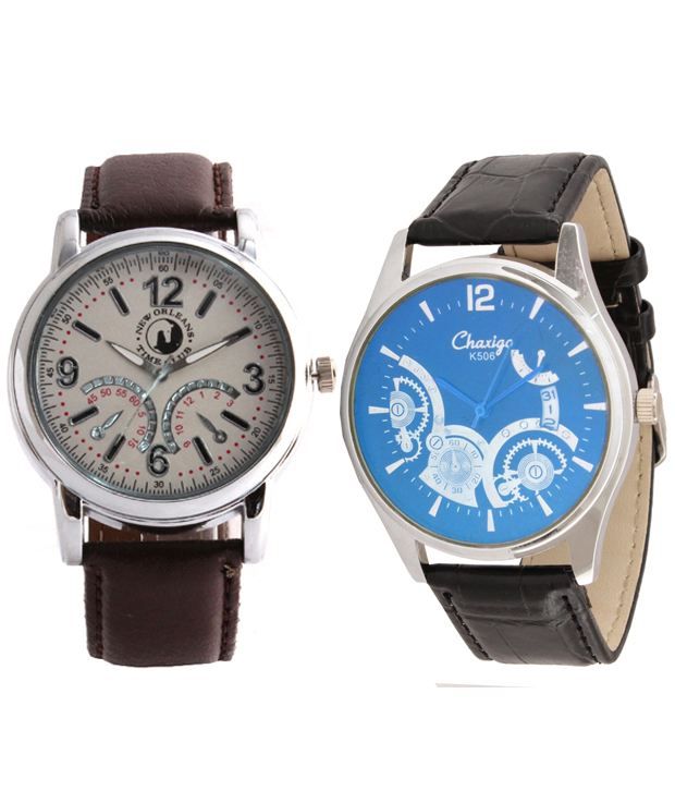 New Orleans Time Club Silver Leather Analog Round Dial Wrist Watch