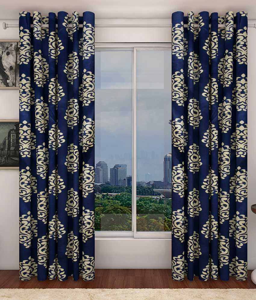     			Sanaya Set of 2 Window Eyelet Curtains Printed Blue