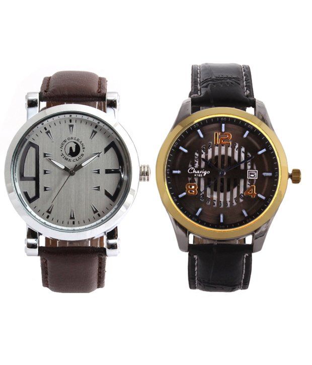 New Orleans Time Club Silver Leather Analog Round Dial Wrist Watch