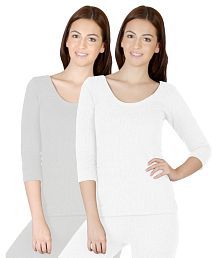 Selfcare Gray And White Viscose Women Thermal Tops-Set Of 2
