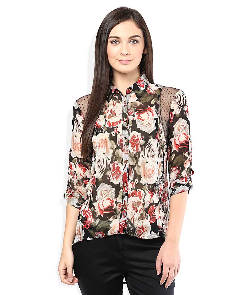 Buy Wills Lifestyle Black & Red Floral Printed Shirt Online at Best ...