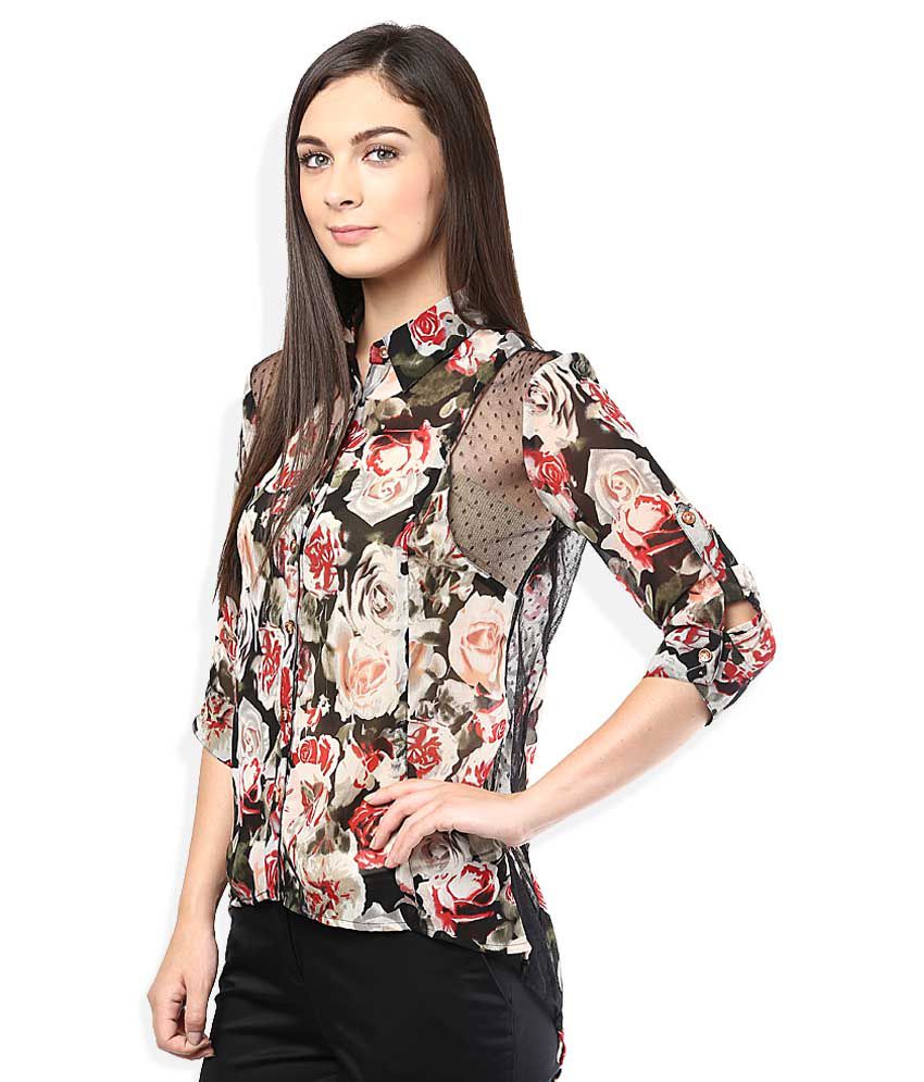 Buy Wills Lifestyle Black & Red Floral Printed Shirt Online at Best ...