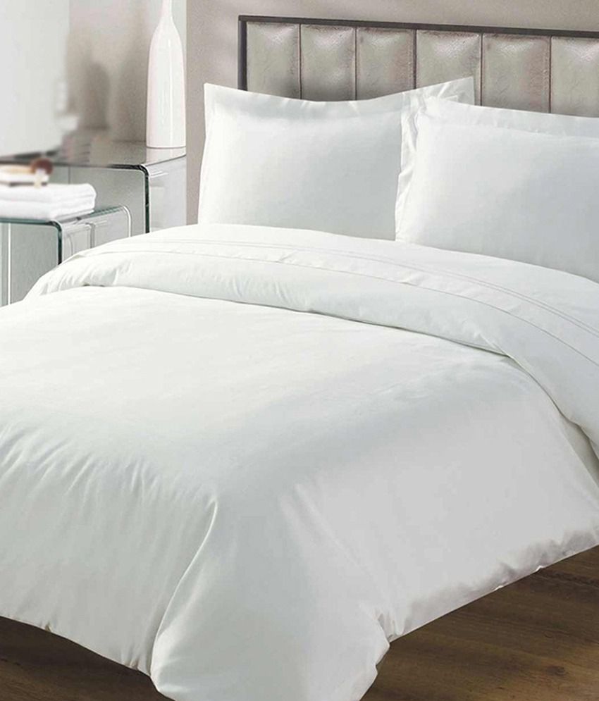 Fresh From Loom White Plain Cotton Double Bedsheet  With 2 