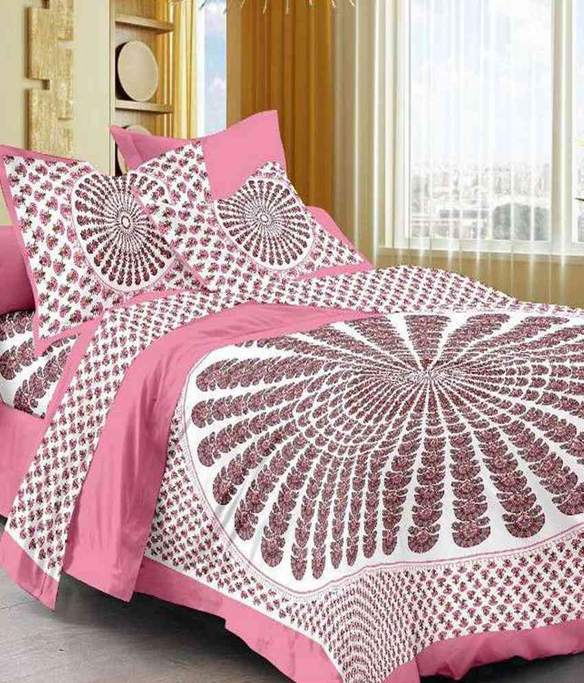     			Uniqchoice Double Cotton Pink Floral Bed Sheet