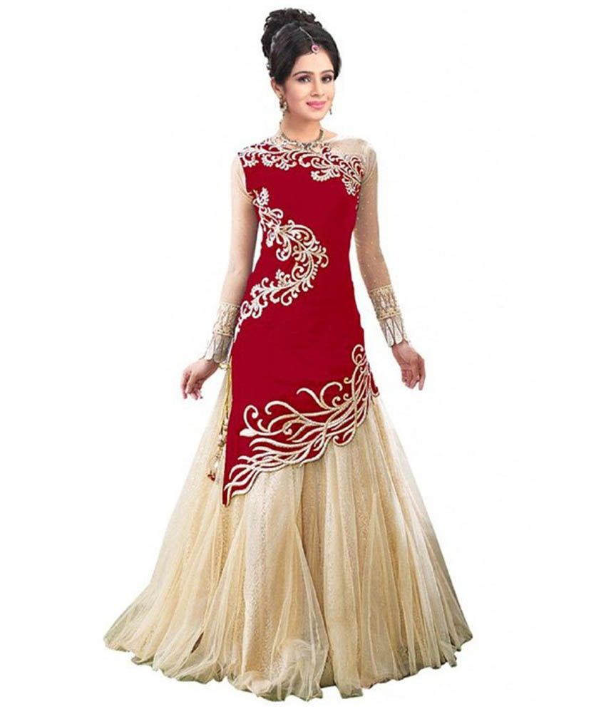     			Zoya Red and Beige Georgette Anarkali Gown Semi Stitched Dress Material