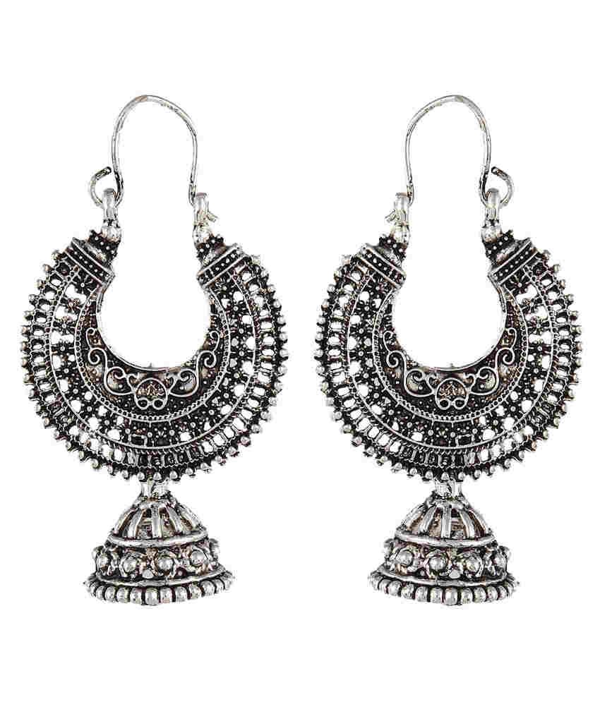 Crazytowear Ethnic Silver Color Metal Hoop With Jhumki Earring Crazytowear Ethnic Silver Color Metal Hoop With Jhumki Earring