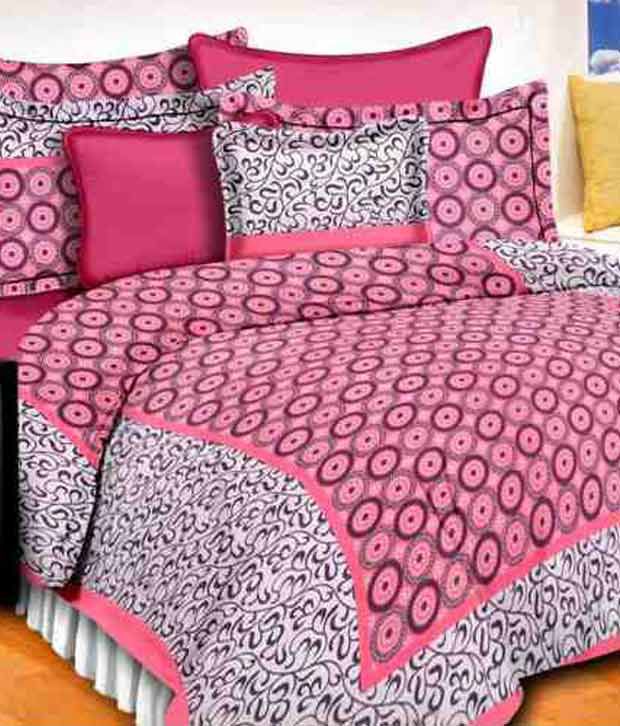     			Kismat Collection - Pink Cotton 1 Bedsheet with 2 Pillow Covers