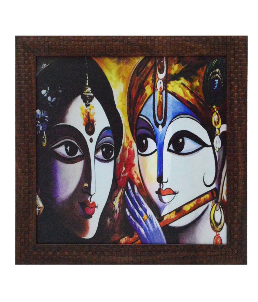     			eCraftIndia Radha Krishna playing Flute Satin Matt Texture Framed UV Art Print