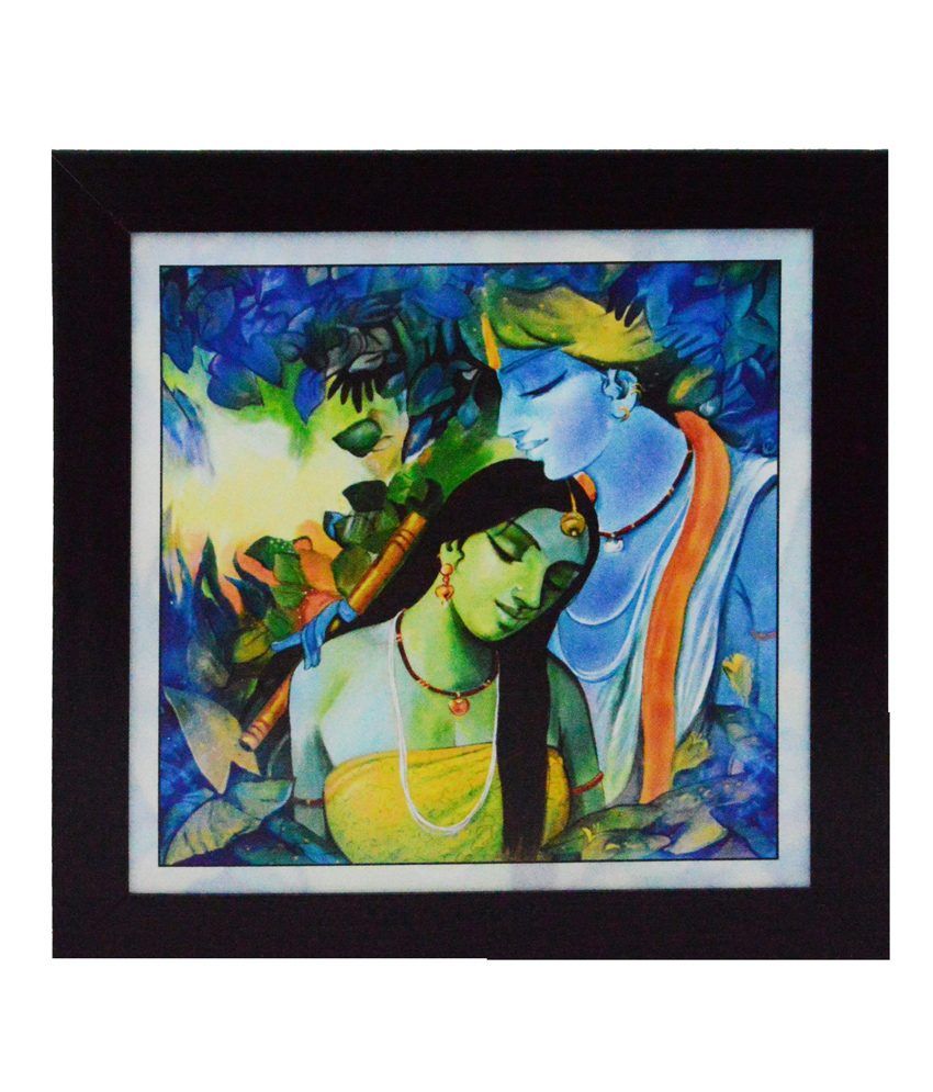     			eCraftIndia Radha Krishna Love Scene Satin Matt Texture Framed UV Art Print