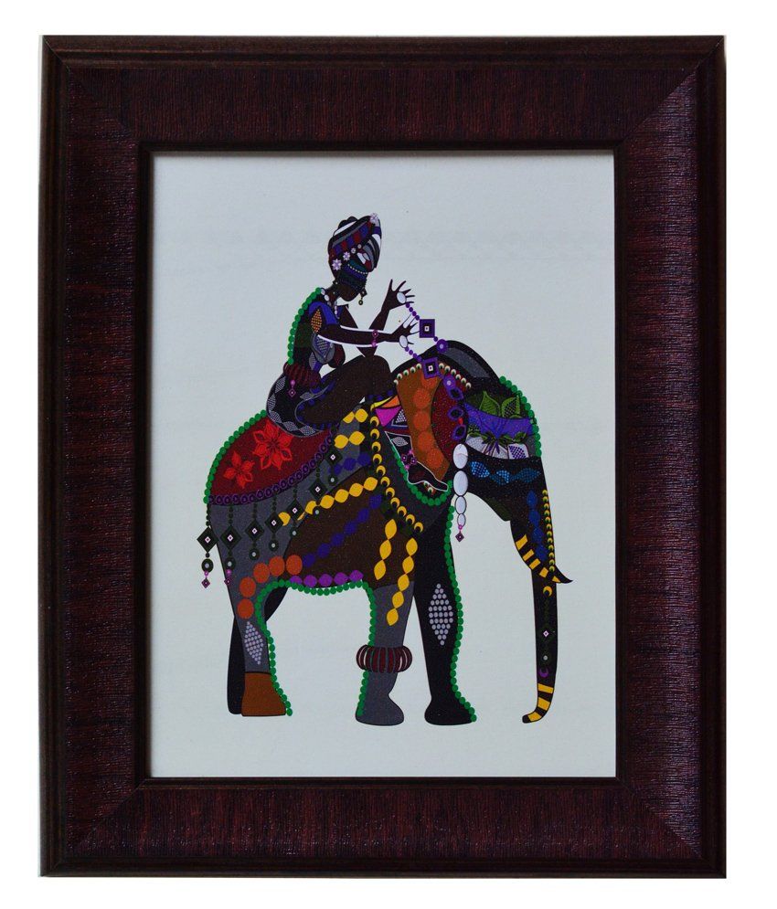     			eCraftIndia Blue and Yellow Synthetic Wood Animal Painting