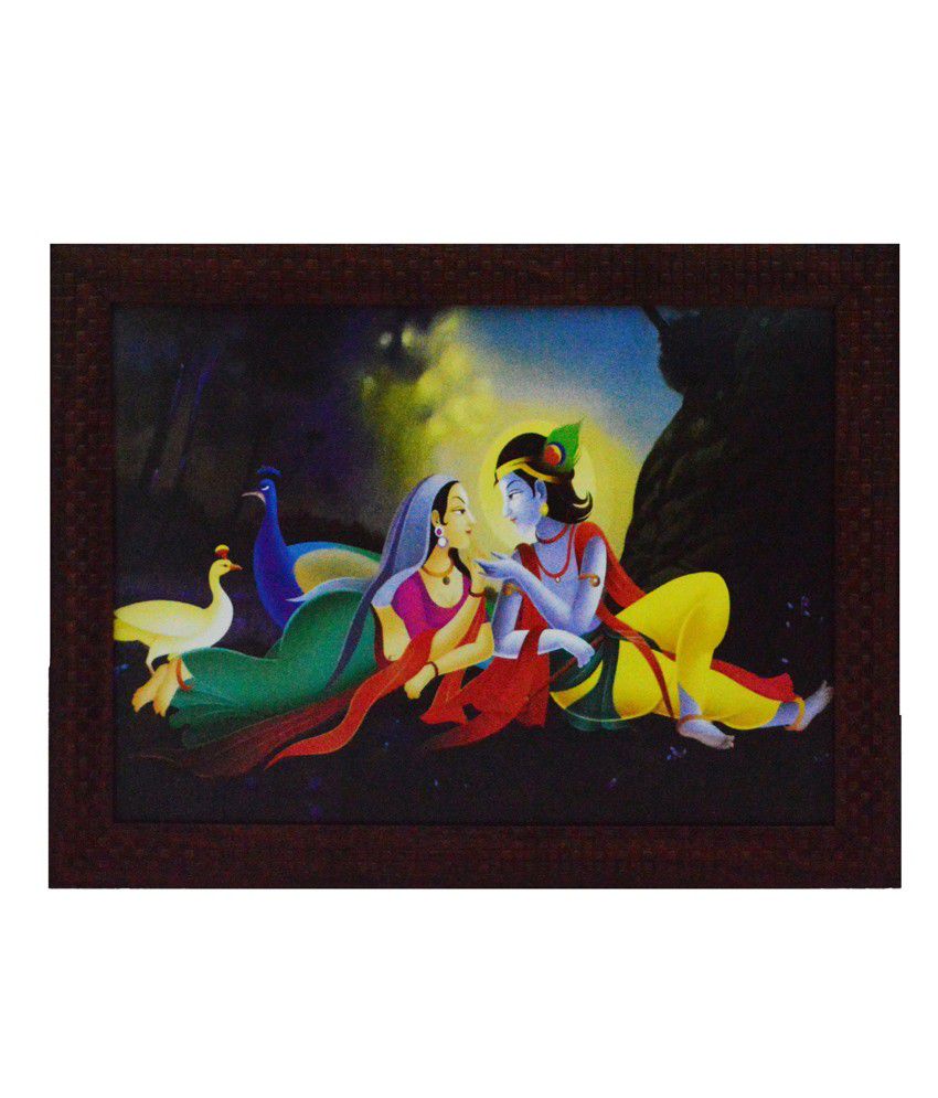     			eCraftIndia Radha Krishna Love Scene Satin Matt Texture Framed UV Art Print