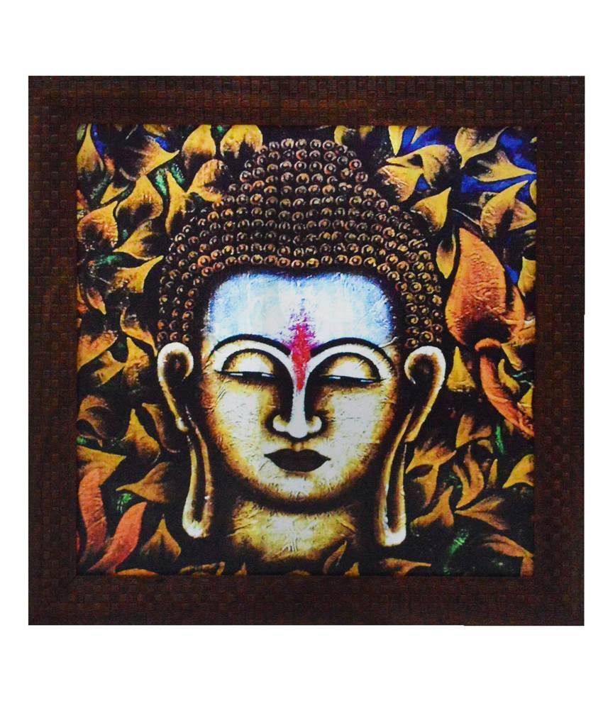     			eCraftIndia Spritual Buddha Head Satin Matt Texture Framed UV Art Print