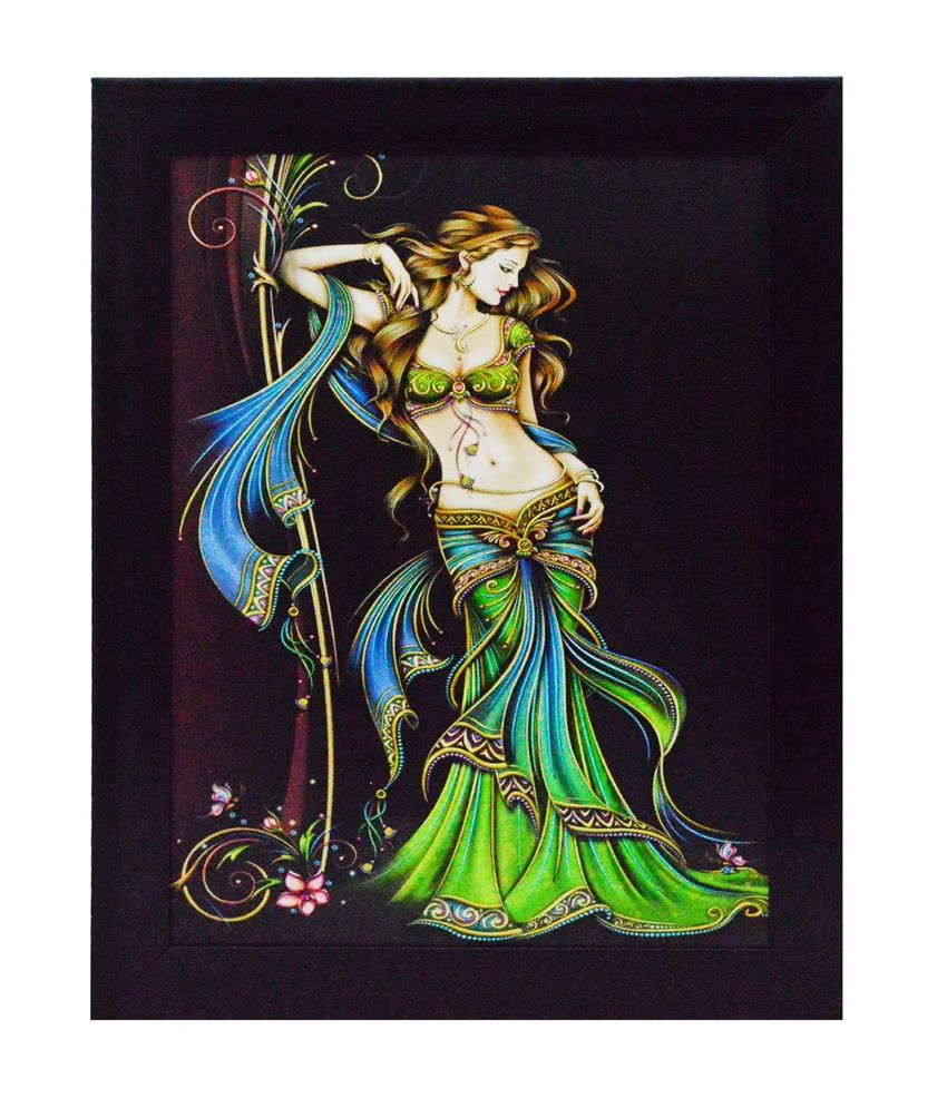     			eCraftIndia Black & Green Beautiful Angel Printed Satin Matt Texture UV Wall Art