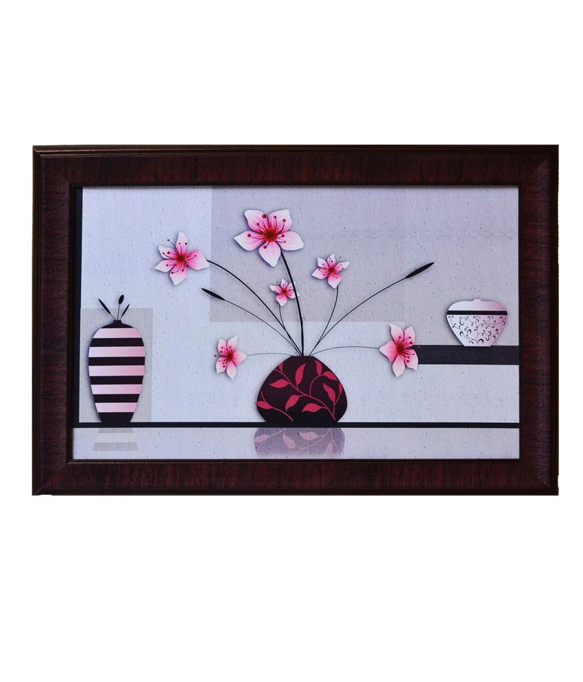     			eCraftIndia Pink and Black Synthetic Wood Still Life Painting