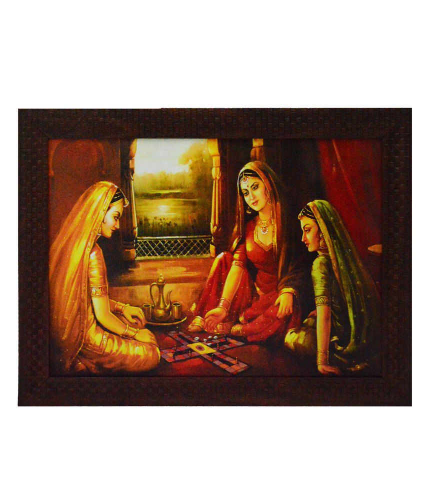     			eCraftIndia Women Playing Game Satin Matt Texture Framed UV Art Print