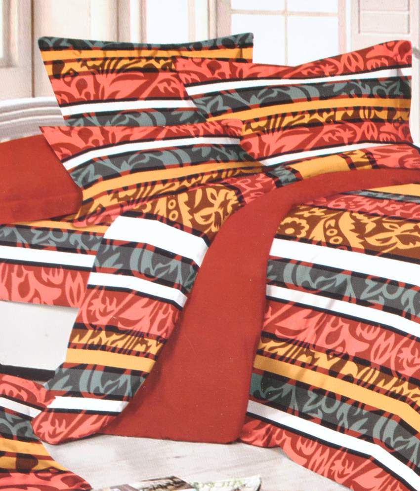 krishna Curtains Single Bed Sheets With Three Matching Pillow Cover Set