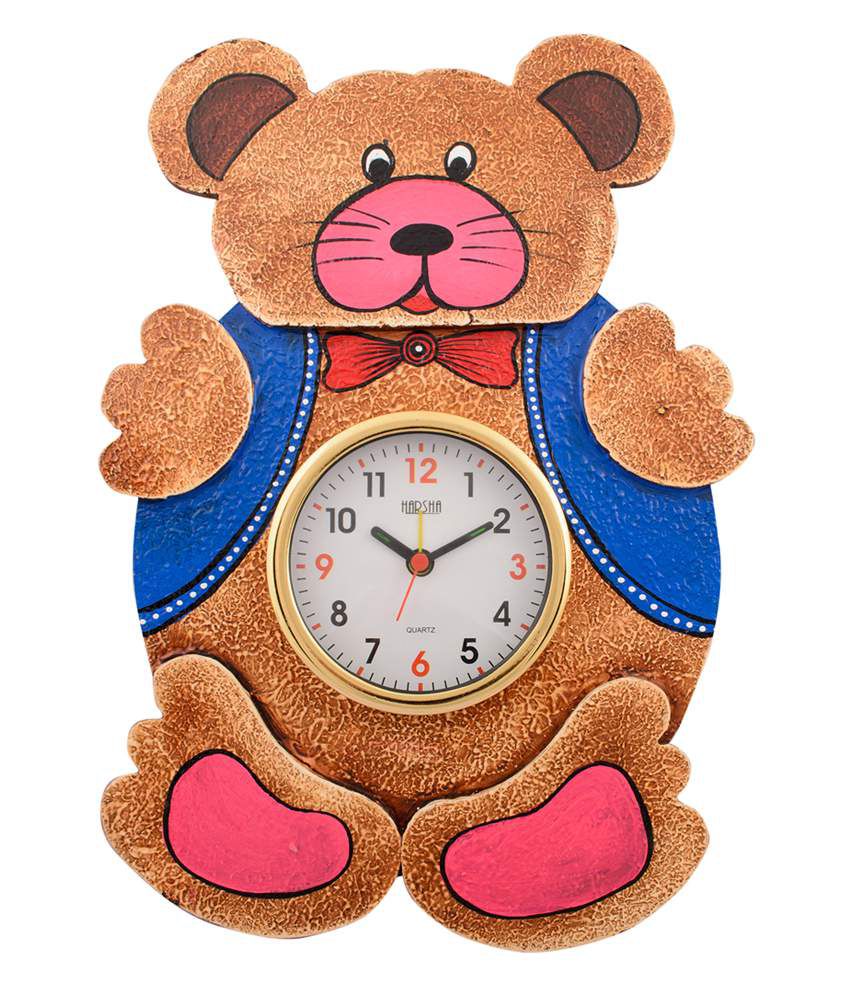     			Ecraftindia Brown and Blue Wooden Wall Clock