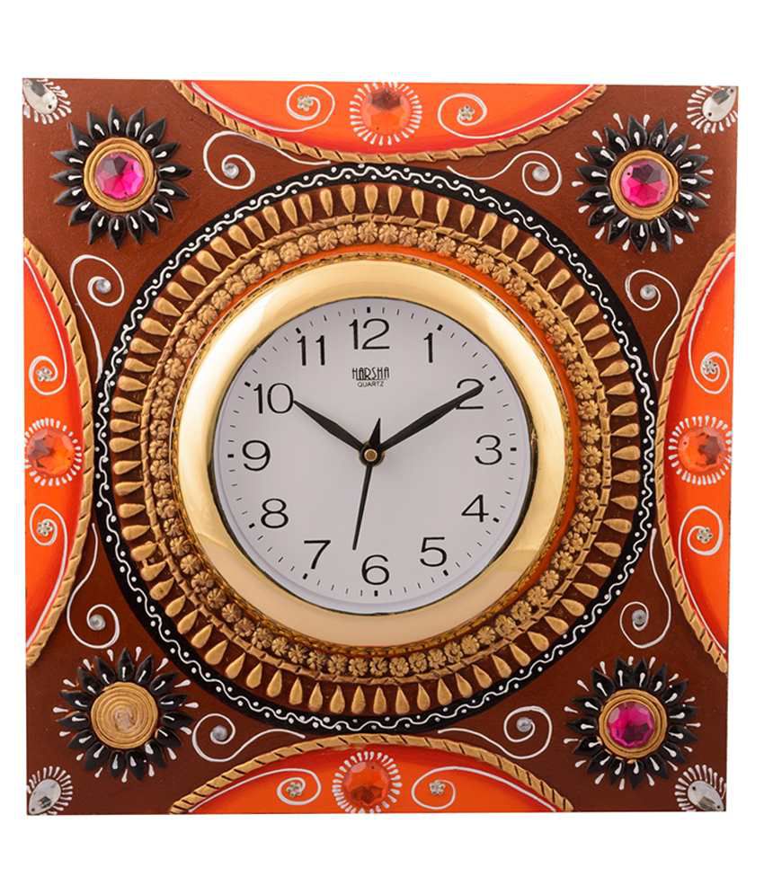     			Ecraftindia Brown and Orange Wooden Wall Clock