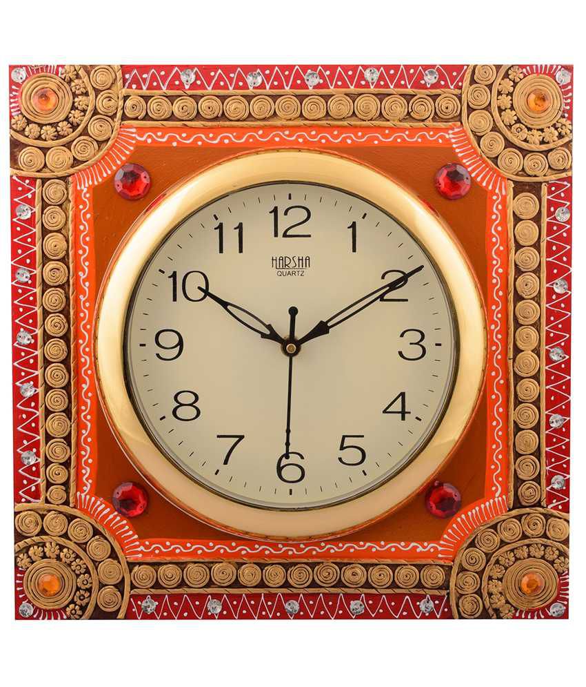     			Ecraftindia Orange and Red Wooden Wall Clock