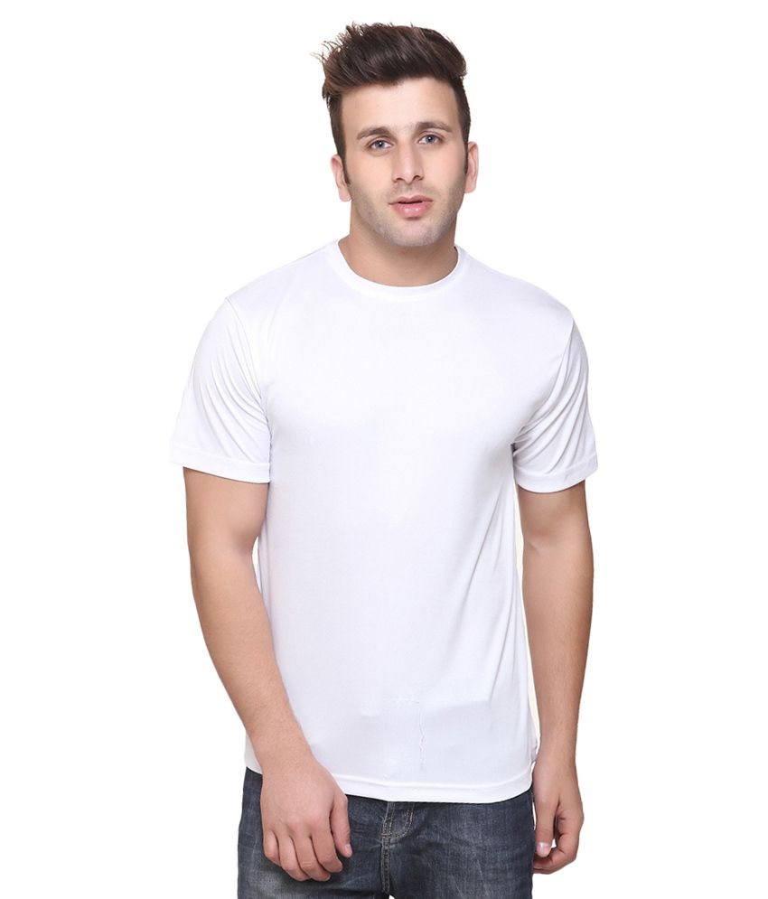     			Funky Guys Polyester Slim Fit Solid Half Sleeves Men's Round T-Shirt - White ( Pack of 1 )