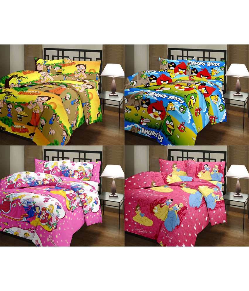     			Renown ChotaBheem, Angry Birds, Princess, Barbie Poly Cotton Single Bed AC Blanket / Dohar Set Of 4 Pc