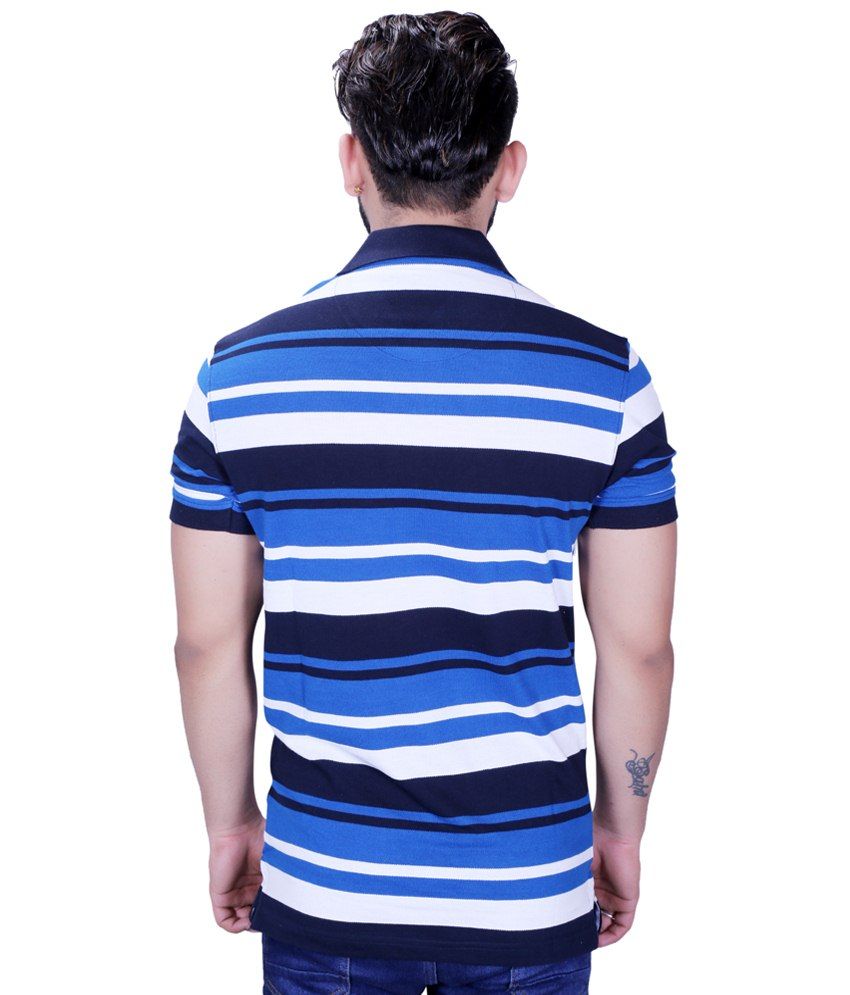 blue and white striped polo