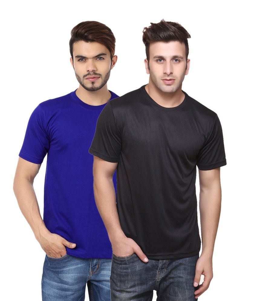     			Funky Guys Blue And Black Cotton Blend T-shirt Set Of 2