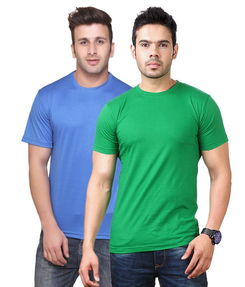     			Funky Guys Blue And Green Polyster Slim Fit Round Neck T-Shirt ( Pack of 2 )