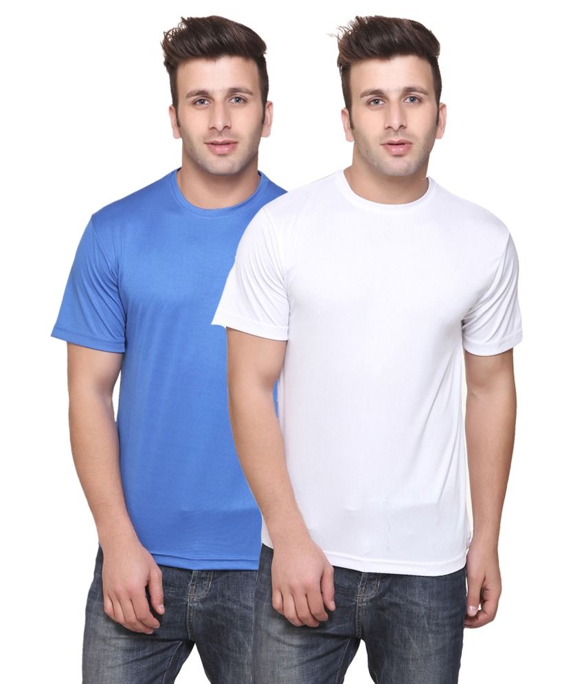     			Funky Guys Blue And White Polyster Slim Fit Round Neck T-Shirt ( Pack of 2 )