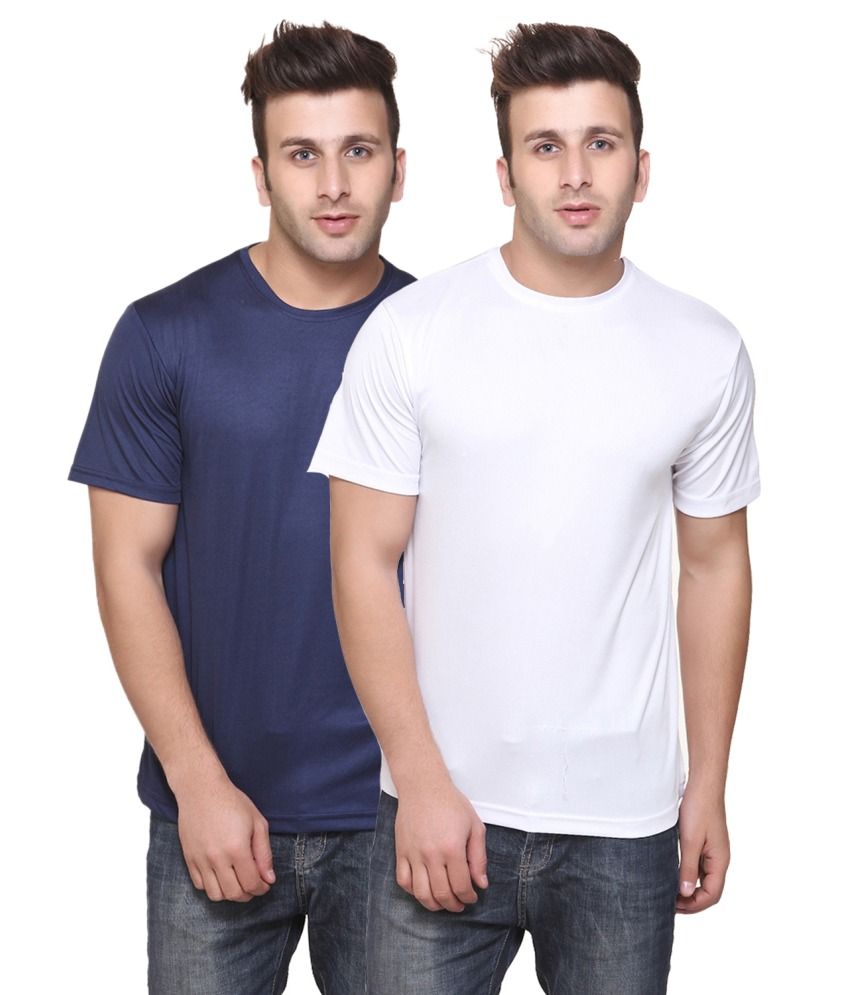     			Funky Guys Blue And White Cotton Blend T-shirt Set Of 2