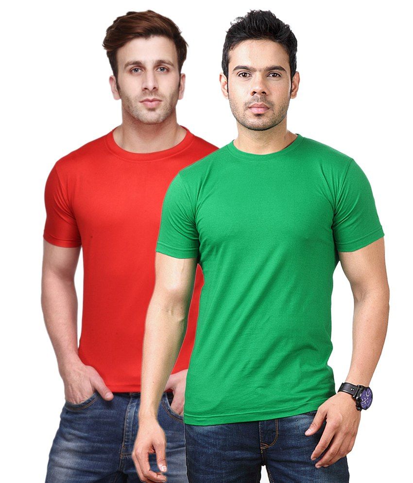     			Funky Guys Red And Green Polyster Slim Fit Round Neck T-Shirt ( Pack of 2 )