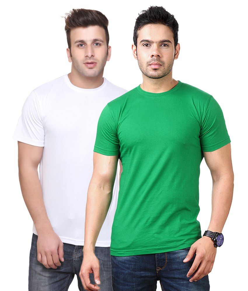     			Funky Guys White And Green Cotton Blend T-shirt Set Of 2