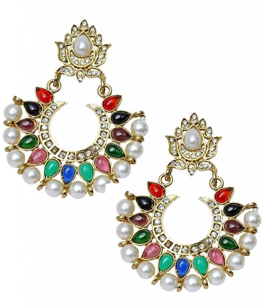     			The Jewelbox Multi Pearl Brass Gold Plated Hanging| Dangle Earrings