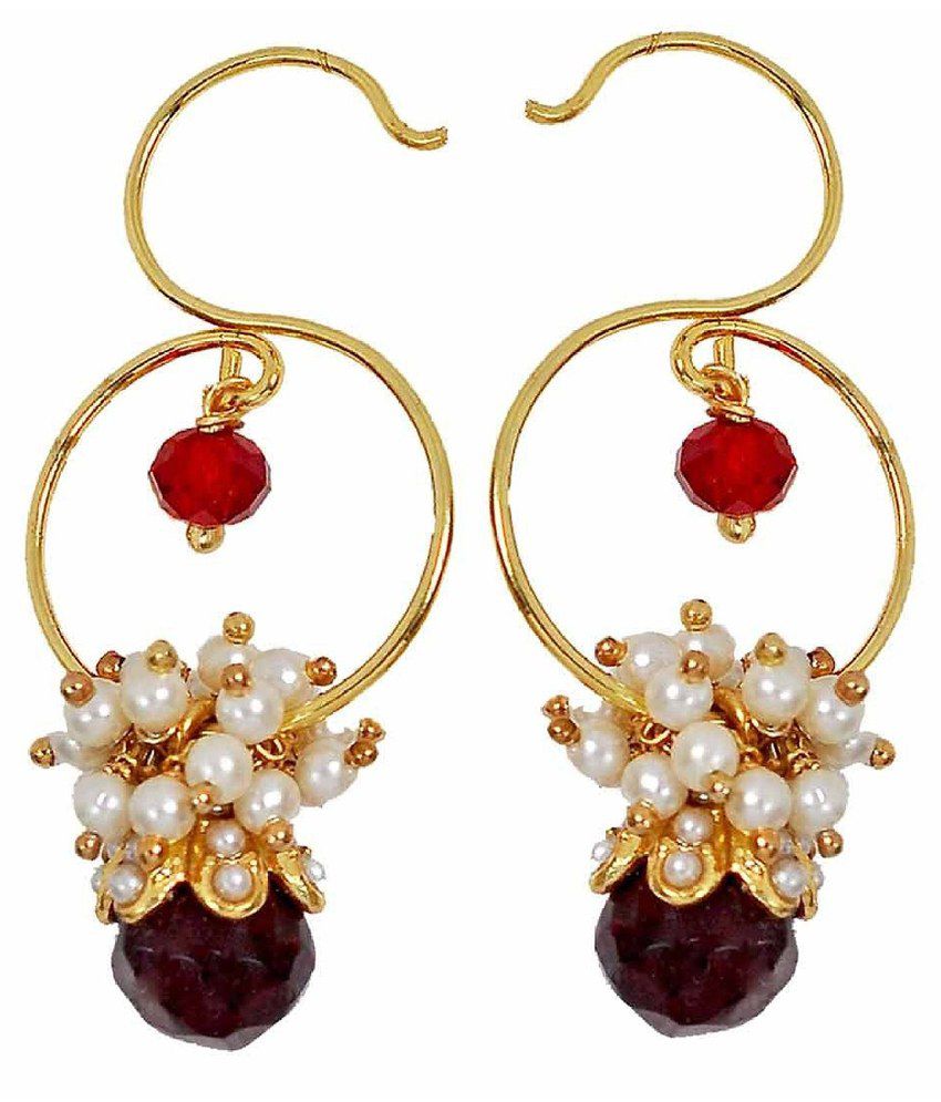    			The Jewelbox Red Coloured Bead Brass Gold Plated Stud Earrings