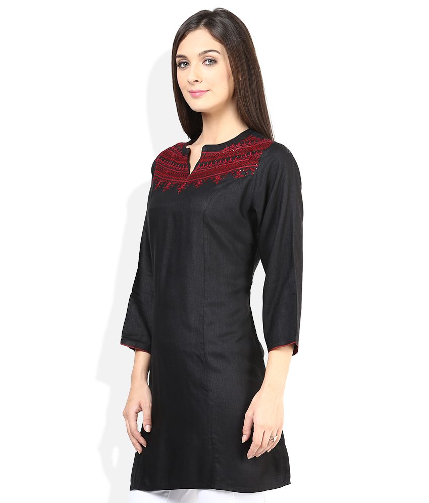 Fabindia Black Embroidered Tunic - Buy Fabindia Black Embroidered Tunic ...