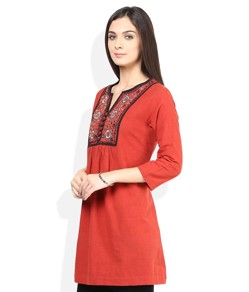 Fabindia Rust Embroidered Tunic - Buy Fabindia Rust Embroidered Tunic Online at Best Prices in 