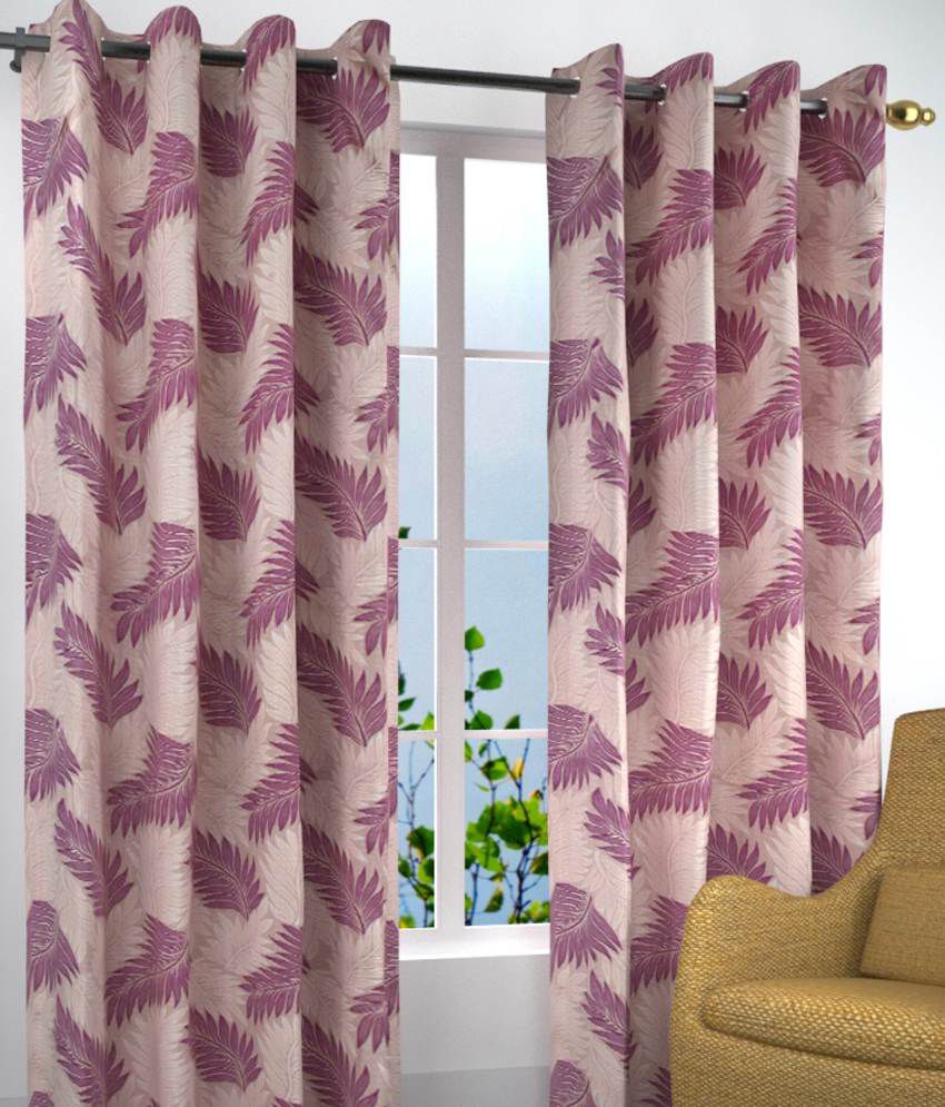     			Homefab India Floral Semi-Transparent Eyelet Window Curtain 5ft (Pack of 2) - Purple